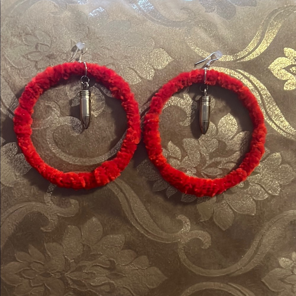 Red Hoop Earrings with Silver Accents